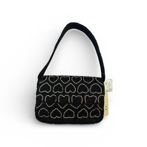 Chic Black Beaded Shoulder Bag